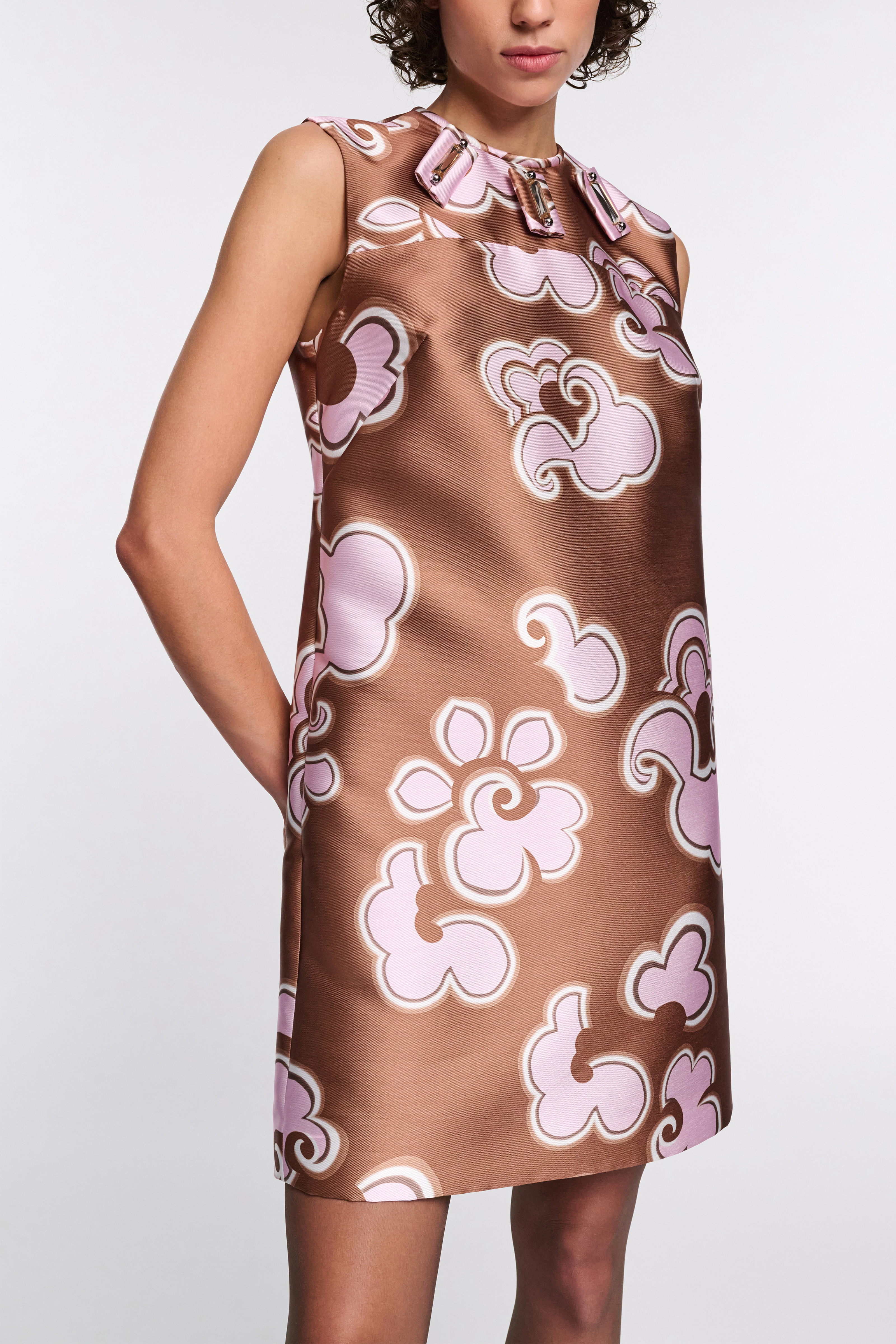 Dorothee Schumacher Embellished shift dress in printed duchesse twill caramello rose